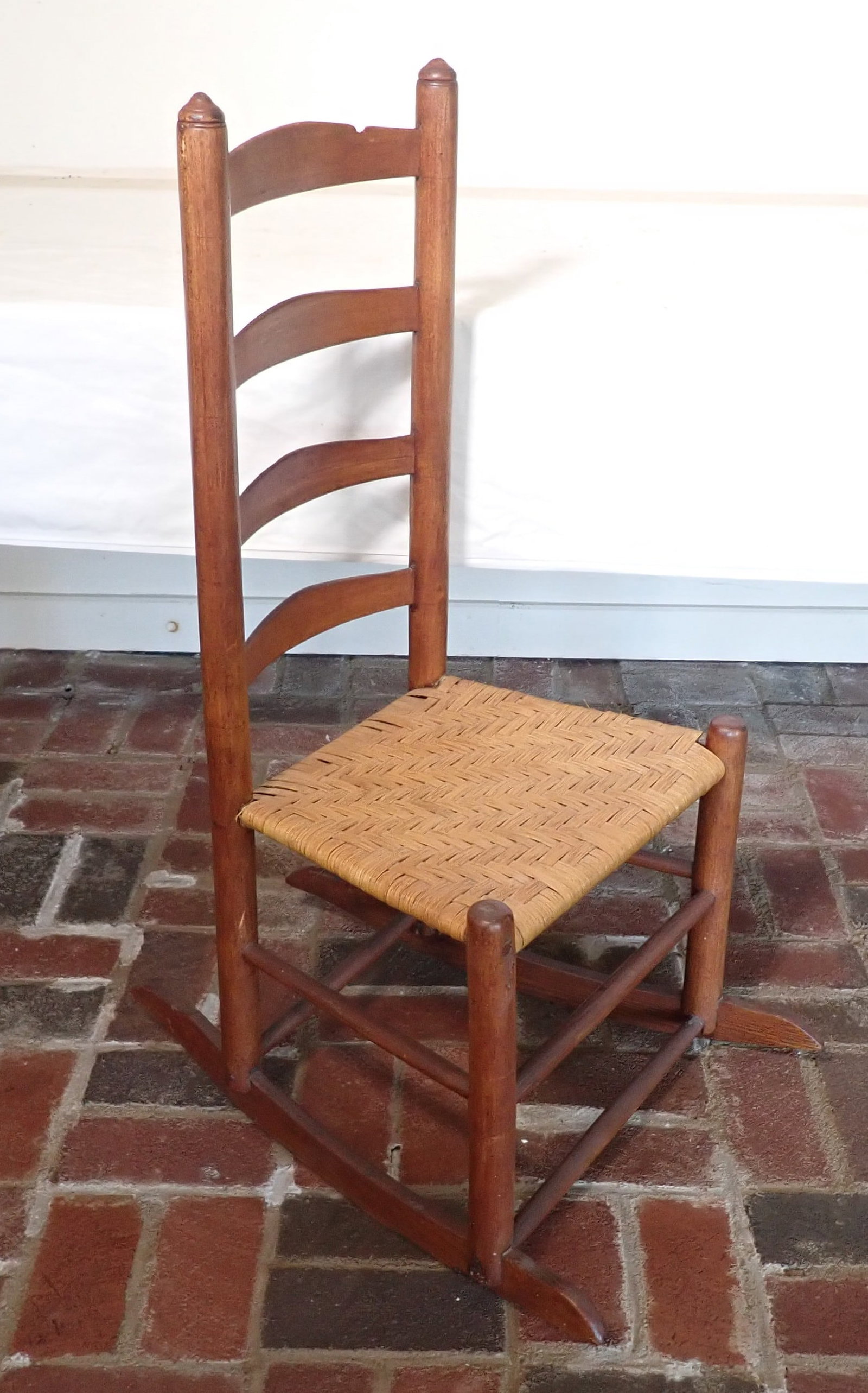 Ladderback Rocking Chair: Approx 18" wide, 15" to seat, 13" deep, and 38" tall. No in house shipping !