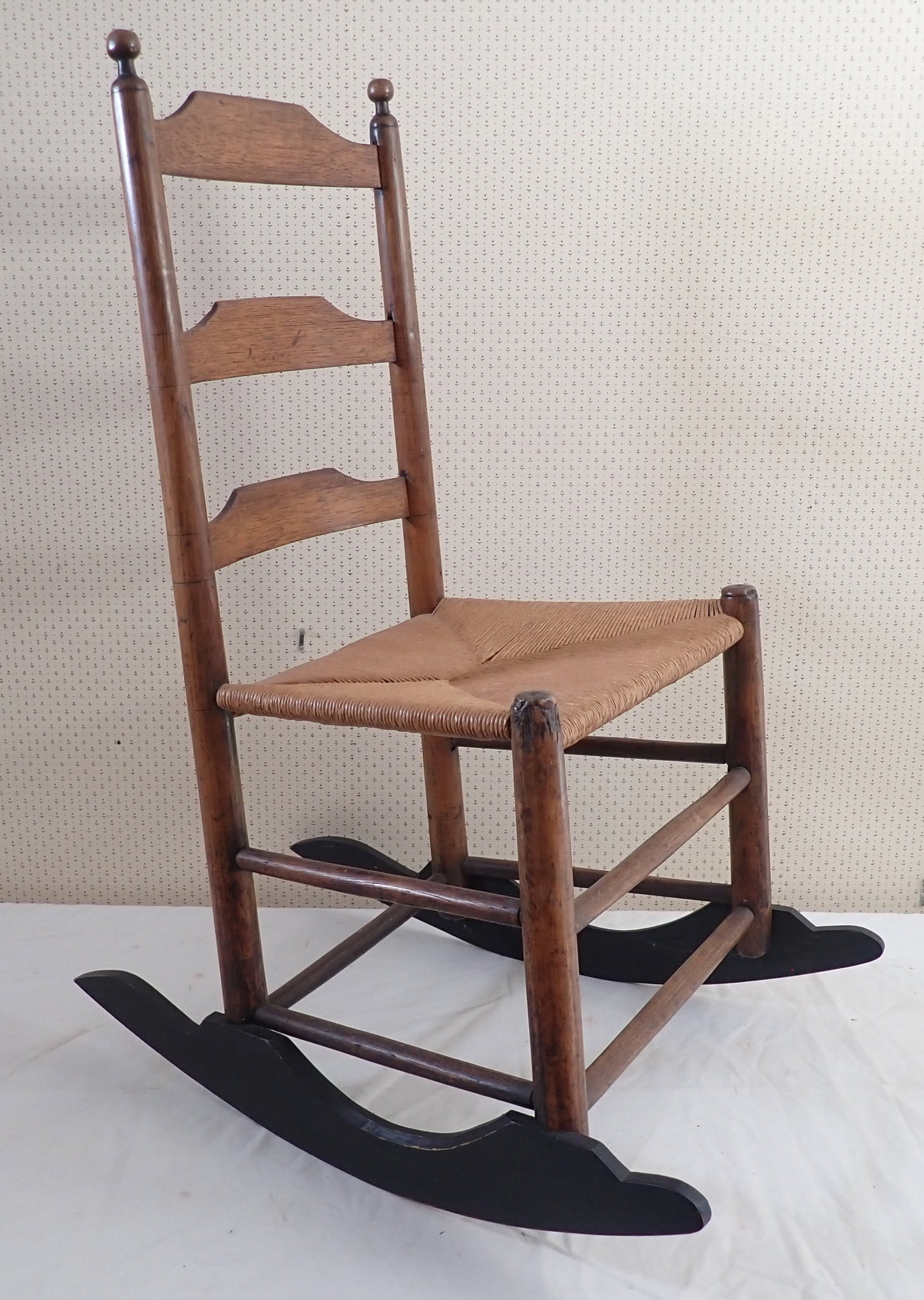 Ladderback Rocker: Approx 18 1/2" wide, 17 1/2" to seat, 13 1/2" deep, 36 1/4" tall. No in house shipping !