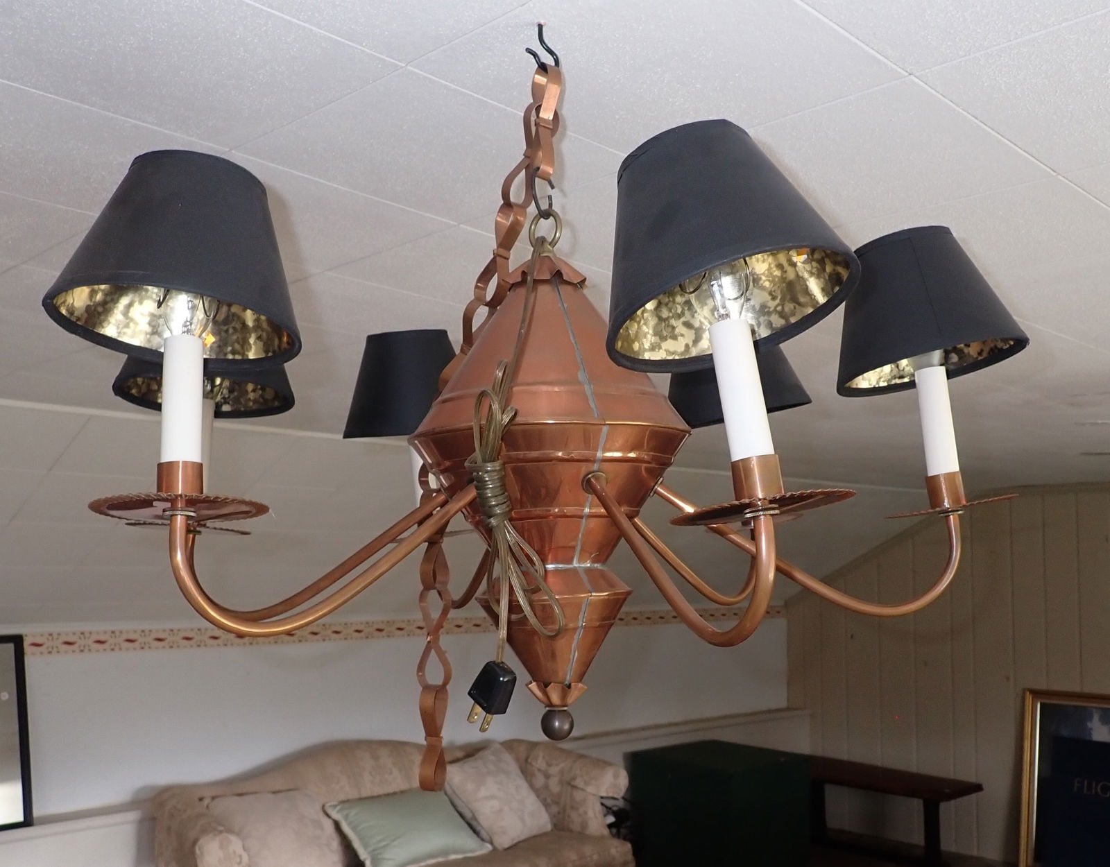 Copper 6 Arm Chandelier: Approx 26" in diameter and 15" tall. No in house shipping !