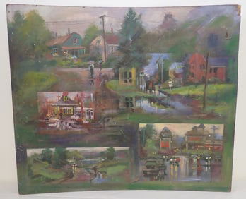 John Reilly Collage Oil on Board Painting