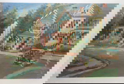 John Reilly Town Scene Oil on Board Painting