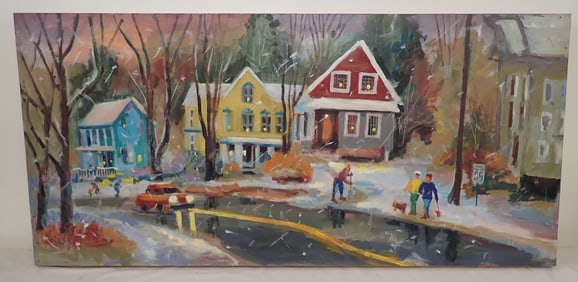 John Reilly Winter Outdoor Scene Oil on Board Painting