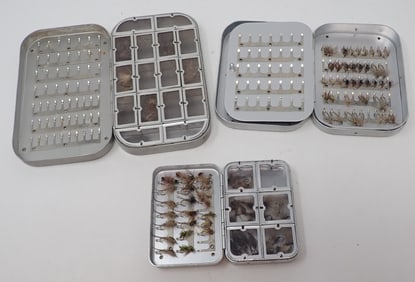 3 Wheatley Fly Boxes / Cases w/ Flies