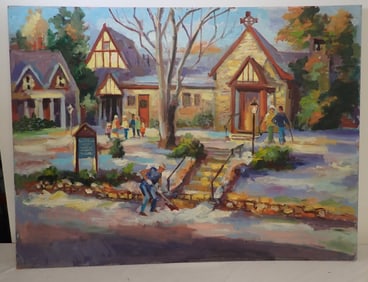 John Reilly Church Oil on Board Painting