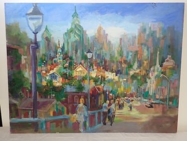 John Reilly Cityscape Oil on Board Painting