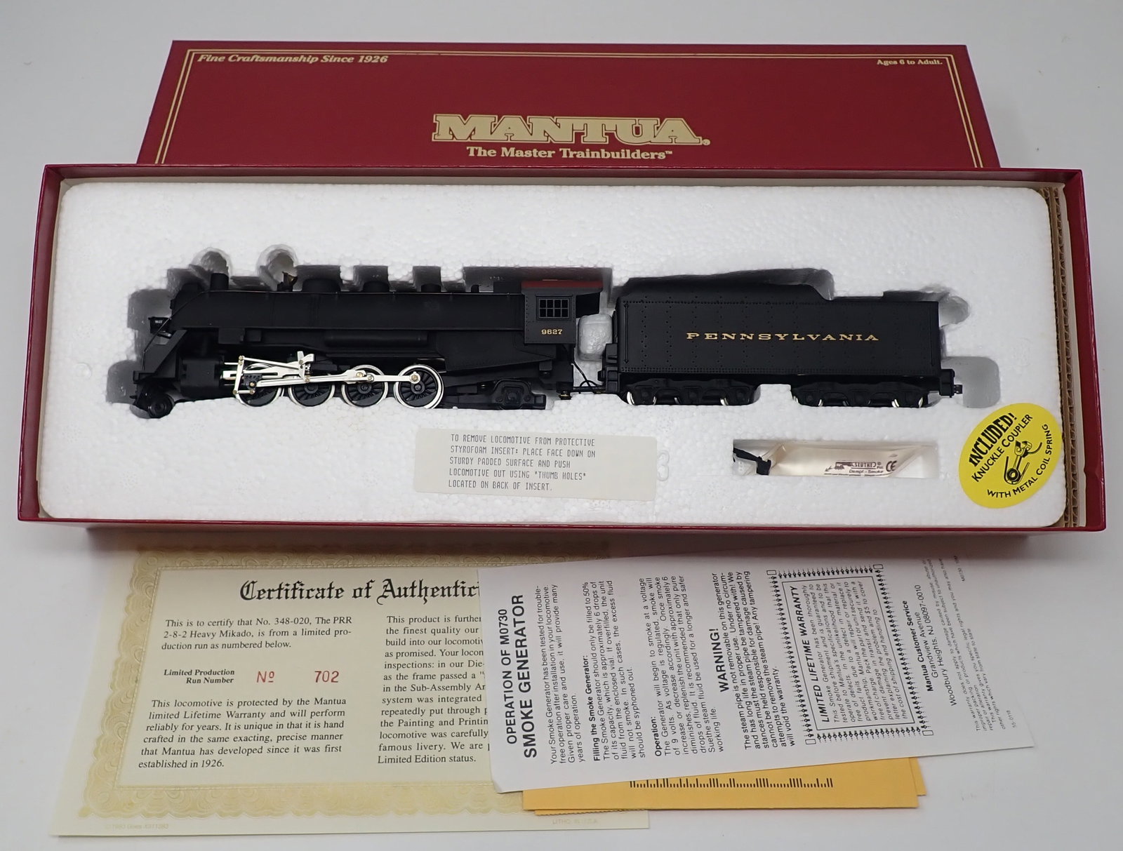 Mantua No.348-20 PRR 2-8-2 Hvy Mikado Engine: Engine w/ Tender and smoke. Comes with COA. Shipping available