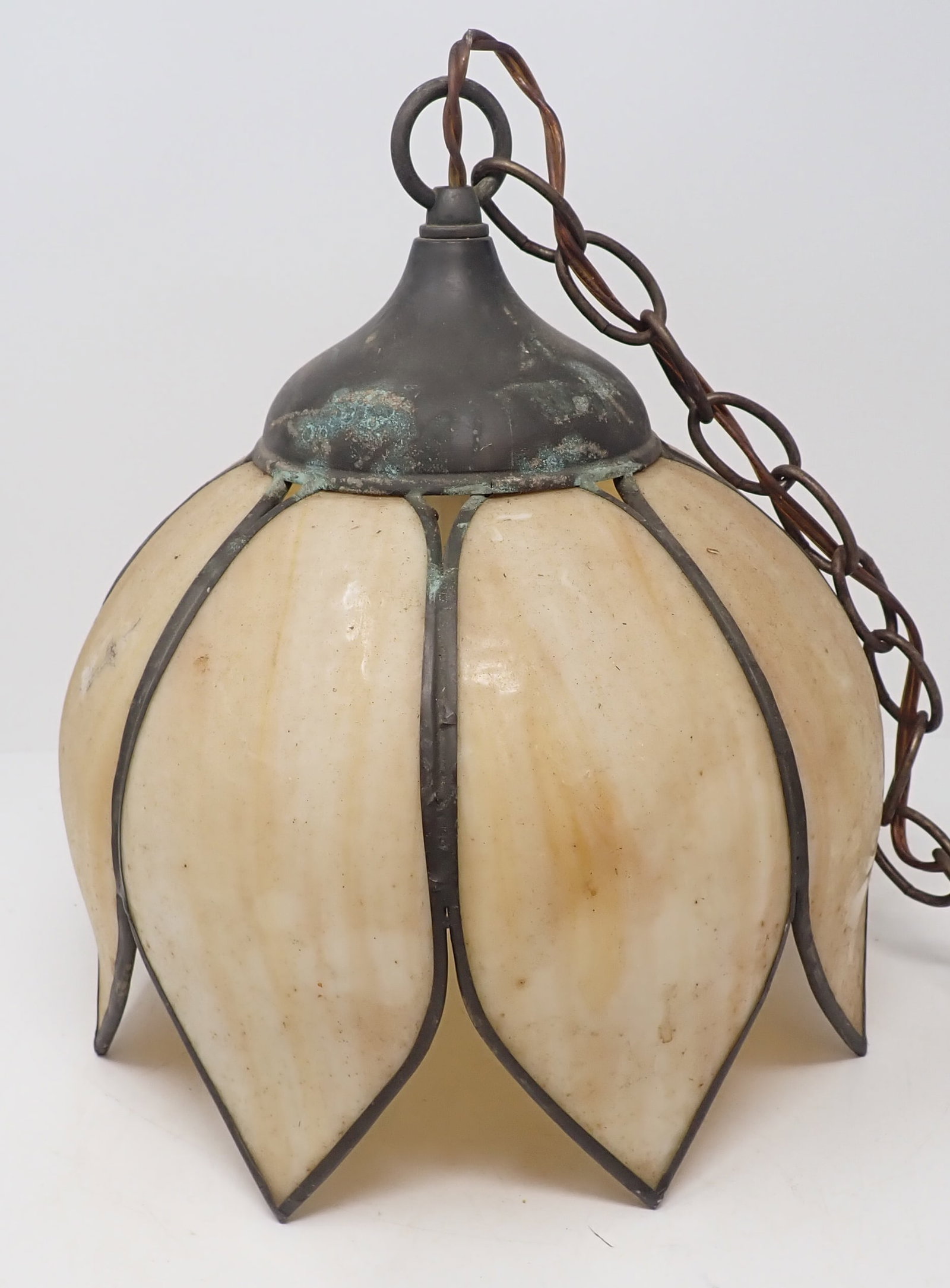 Slag Glass Tulip Pendant Light: Apprx 10 1/8" in diameter and 11 3/4" tall. Shipping available