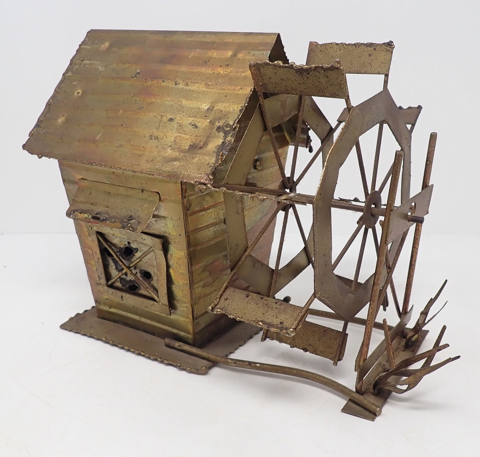 Brass Water Wheel Moon River Music Box: Apprx 4" x 9 1/2" x 7 1/8" tall. Shipping available