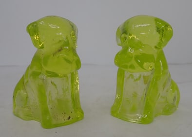 2 Uranium Glass Dog Candy Containers