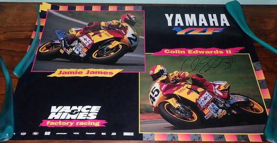 2 Yamaha Motorcycle Racing Posters w/ Autograph