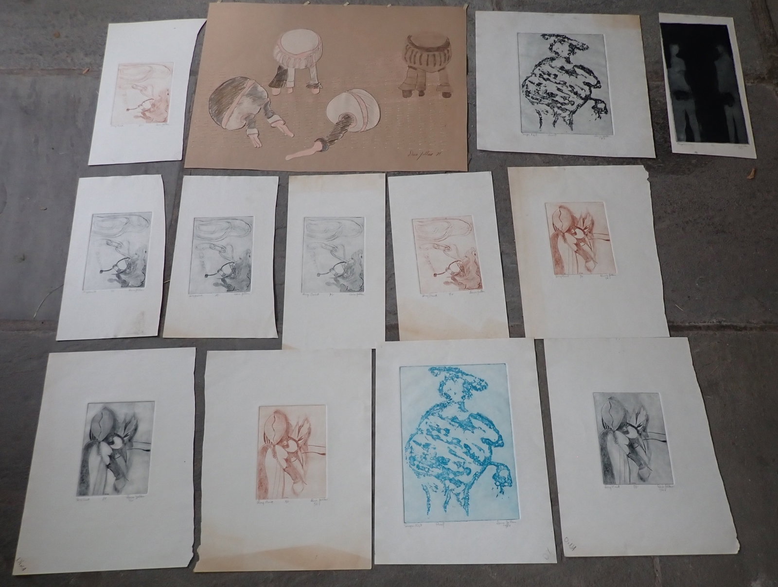 1960's Dina Yellen Art: Largest is apprx 19" x 24 1/2" and 1971. The rest are in the 60's. Shipping available ($20 handling charge, plus postage)