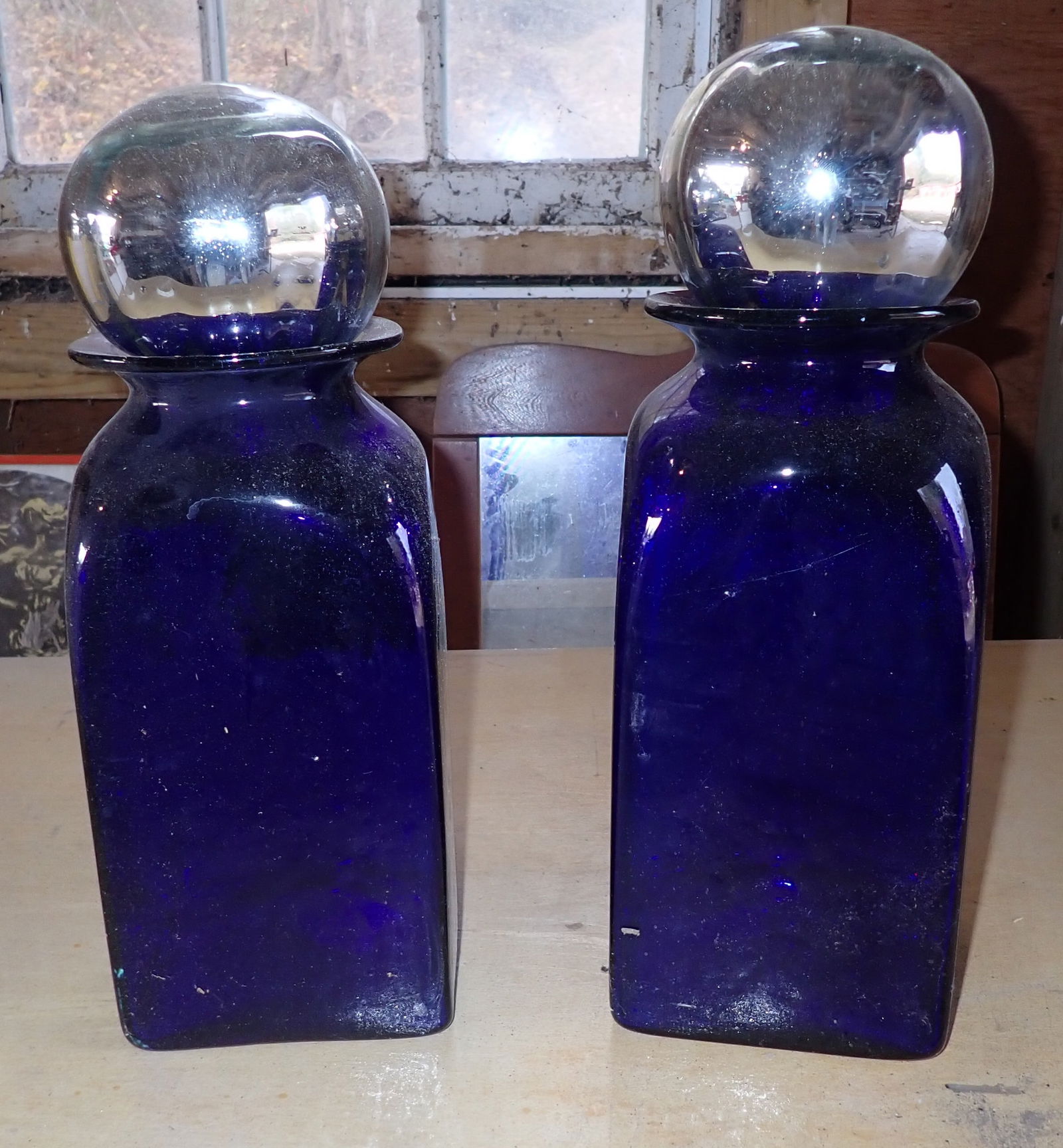 Cobalt Blue Glass Jars: Tallest is apprx 5 1/2" x 5 1/2" x 16" tall. Shipping available ($20 handling charge, plus postage)