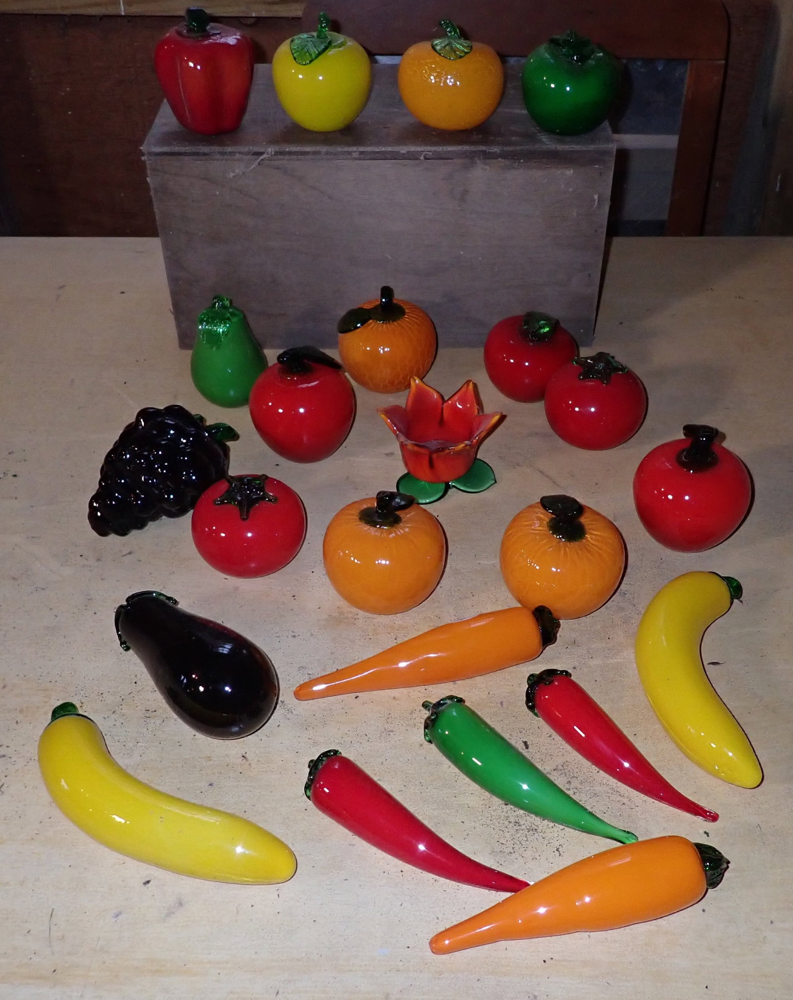 Dollar Tree Glass Fruit , Vegetables & Wood Box: Grapes are approx 5 1/4" long. No in house shipping !