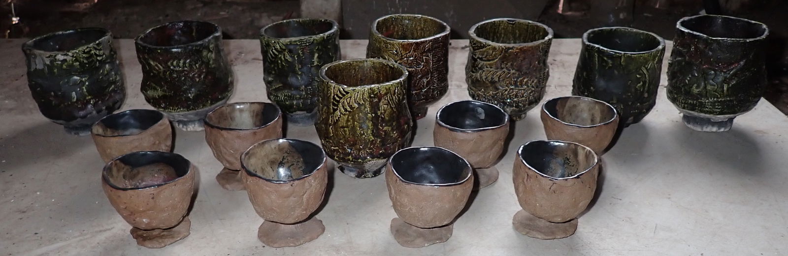 Dina Yellon Pottery Cups: Largest are approx 3 1/4" in diameter and 3 3/4" tall. No in house shipping !