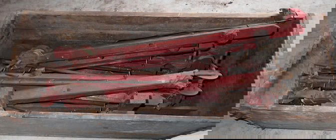 Antique / Vintage Ice Fishing Tip Ups & Wood Box