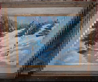 Signed Oil on Canvas Winter Landscape Painting