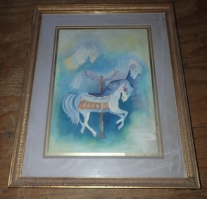 1991 Signed Carousel Horse Watercolor