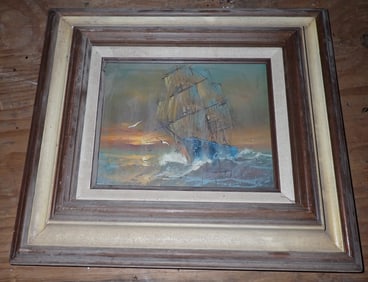 Preston Willis Oil on Canvas Ship Painting