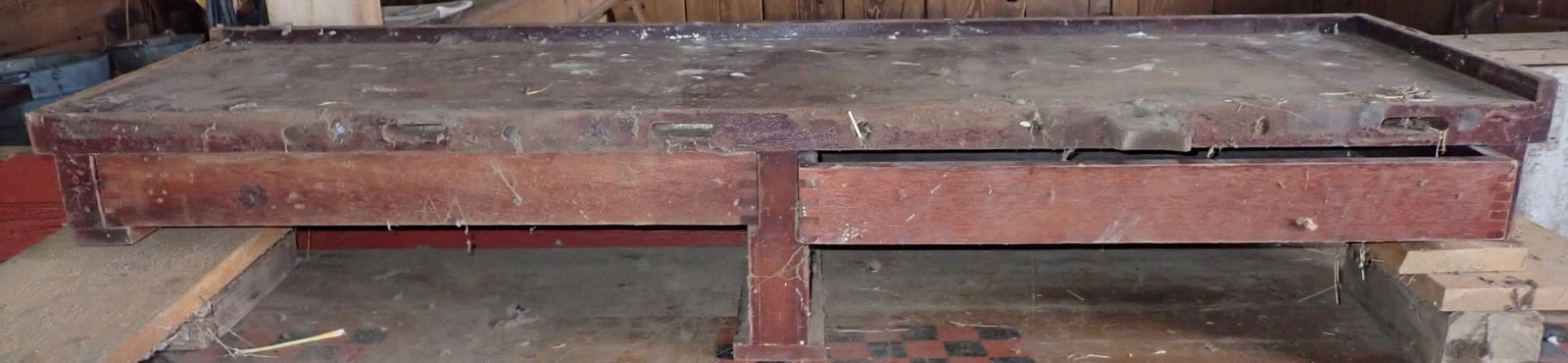 Jewelers Workbench: Approx 16 3/4" x 61 5/8". Metal legs are approx 29" long. No in house shipping !