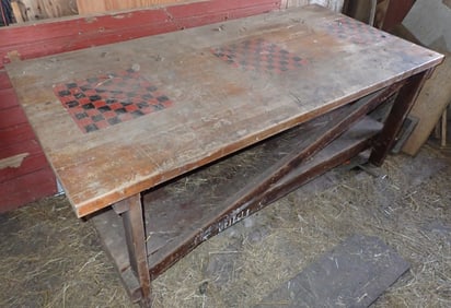 Butcher Block Top Table w/ 3 Checker Gameboards