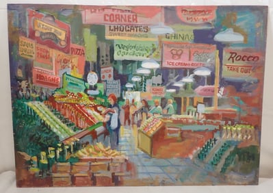 John Reilly Farmers Market Oil Painting
