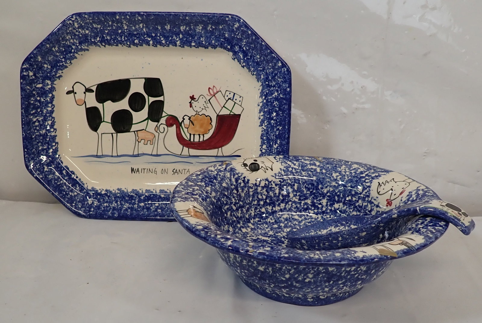 Molly Dallas Bowl , Platter , & Spoon Rest: Platter is approx 11" x 14 1/2". Shipping available ($20 handling charge, plus postage)