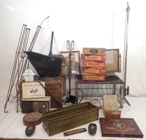 Milk Crates , Coal Scuttle, Wood Tongs , & Misc