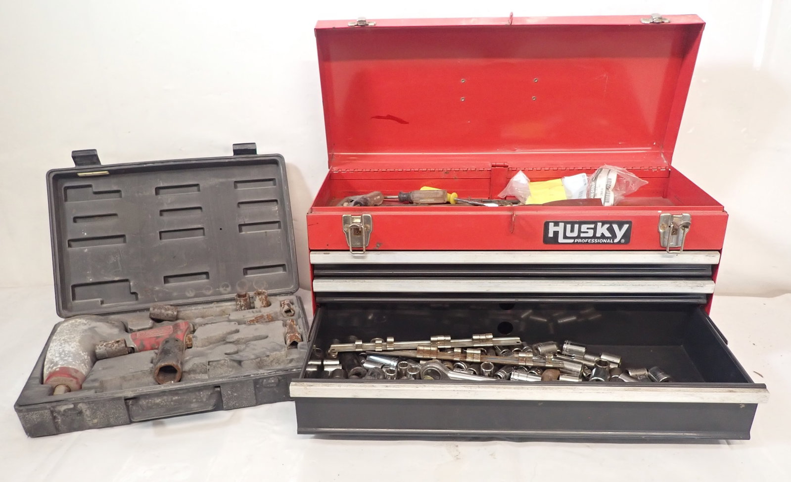 Husky Toolbox , Impact Gun , & Tools: Box is apprx 8 3/4" X 21" x 11 1/2" tall. No in house shipping !