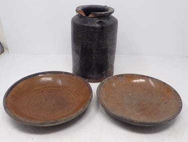 Redware Preserve Jar & Pie Plates