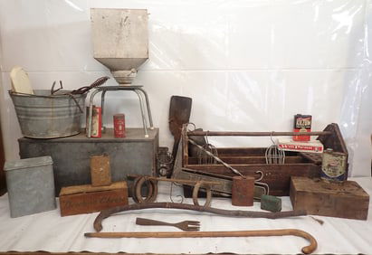 Galvanized Box , Tool Tote , Walking Sticks & Misc
