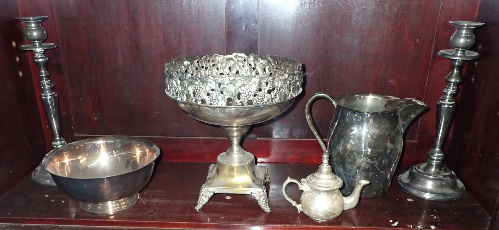 Misc Silverplate: Candlesticks are apprx 12 1/2" tall. Shipping available ($30 handling charge, plus postage)