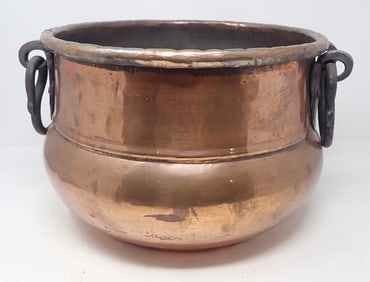 Hammered Copper Cauldron w/ Wrought Iron Handles