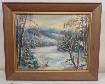 Signed Oil on Canvas Winter Landscape Painting