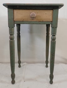 Painted One Drawer Stand in Green & Yellow Paint