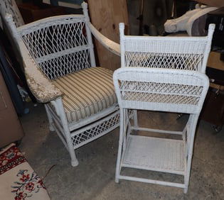 Wicker Chair , Magazine Rack , & Sled