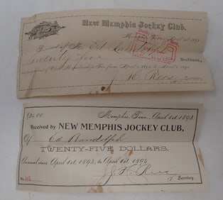 1892 & 1893 New Memphis Jockey Club Receipts