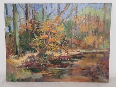 John Reilly Autumn Landscape Oil on Board Painting
