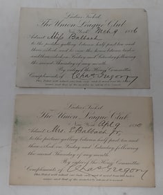 1886 & 1890 Union Leagure Club Ladies Tickets