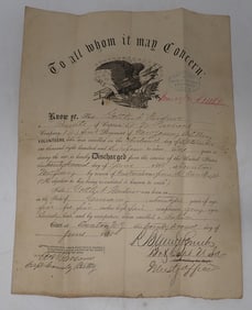First Regiment of NJ Artillery Discharge Papers Civil War