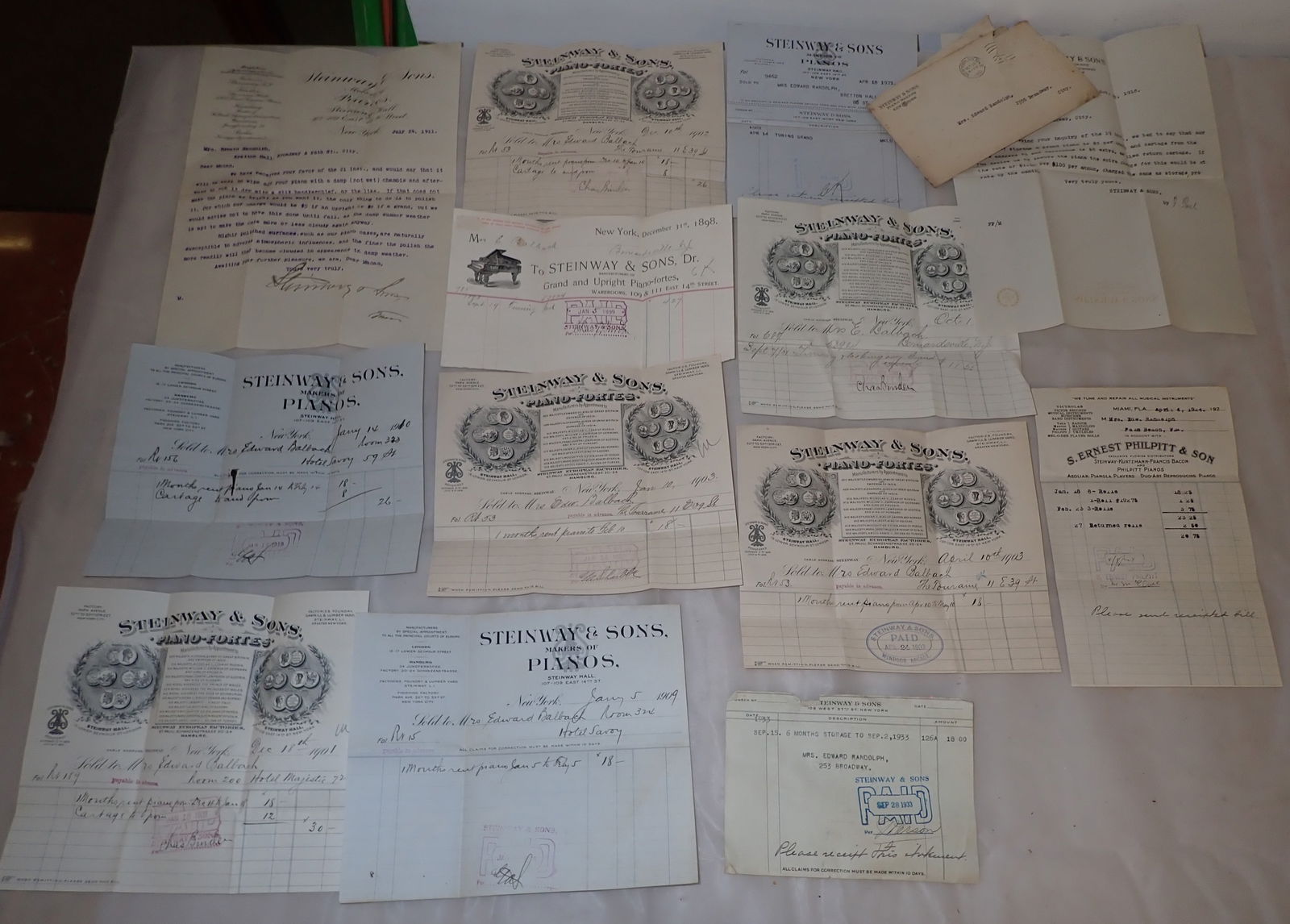 1898-1933 Steinway Piano Receipts / Billheads (1 of 5)