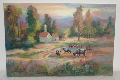 John Reilly Oil on Board Cow Painting