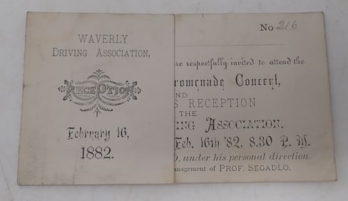 1882 Waverly Driving Association Grand Opera House Invitation