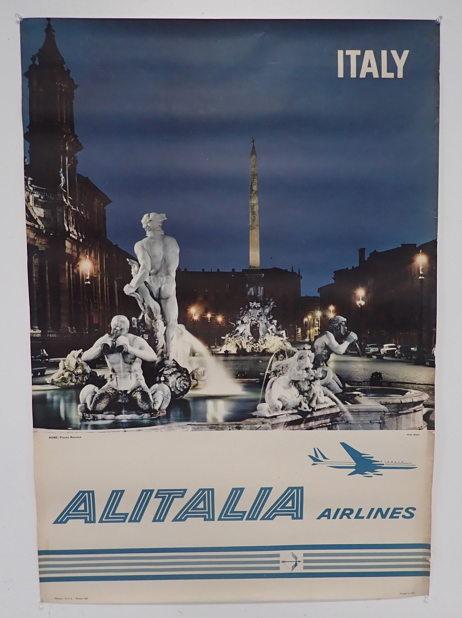 1963 Alitalia Airlines Italy Poster: Original 1963 Novara poster - Approx 26 3/4" x 38 1/2". Shipping available