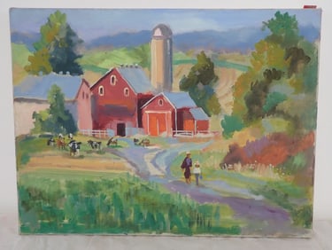 John Reilly Amish Farm Oil on Canvas Painting