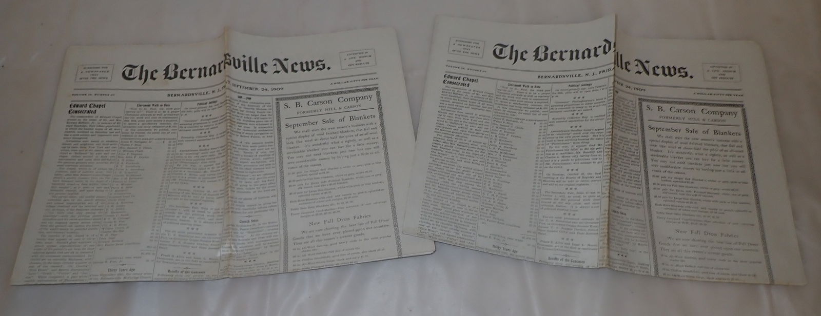 1909 Bernardsville News Newpapers: Getting 2 Newspapers. Shipping available