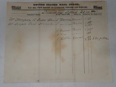 1841 United States Stage Coach Boston & Harvard Waybill
