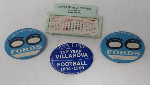 1966 Fords Pinbacks , Villanova Football , 1962 Calendar