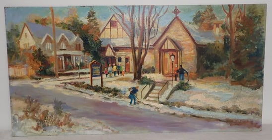 John Reilly Oil on Board Church Scene