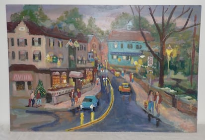 John Reilly Town Scene Oil on Board Painting