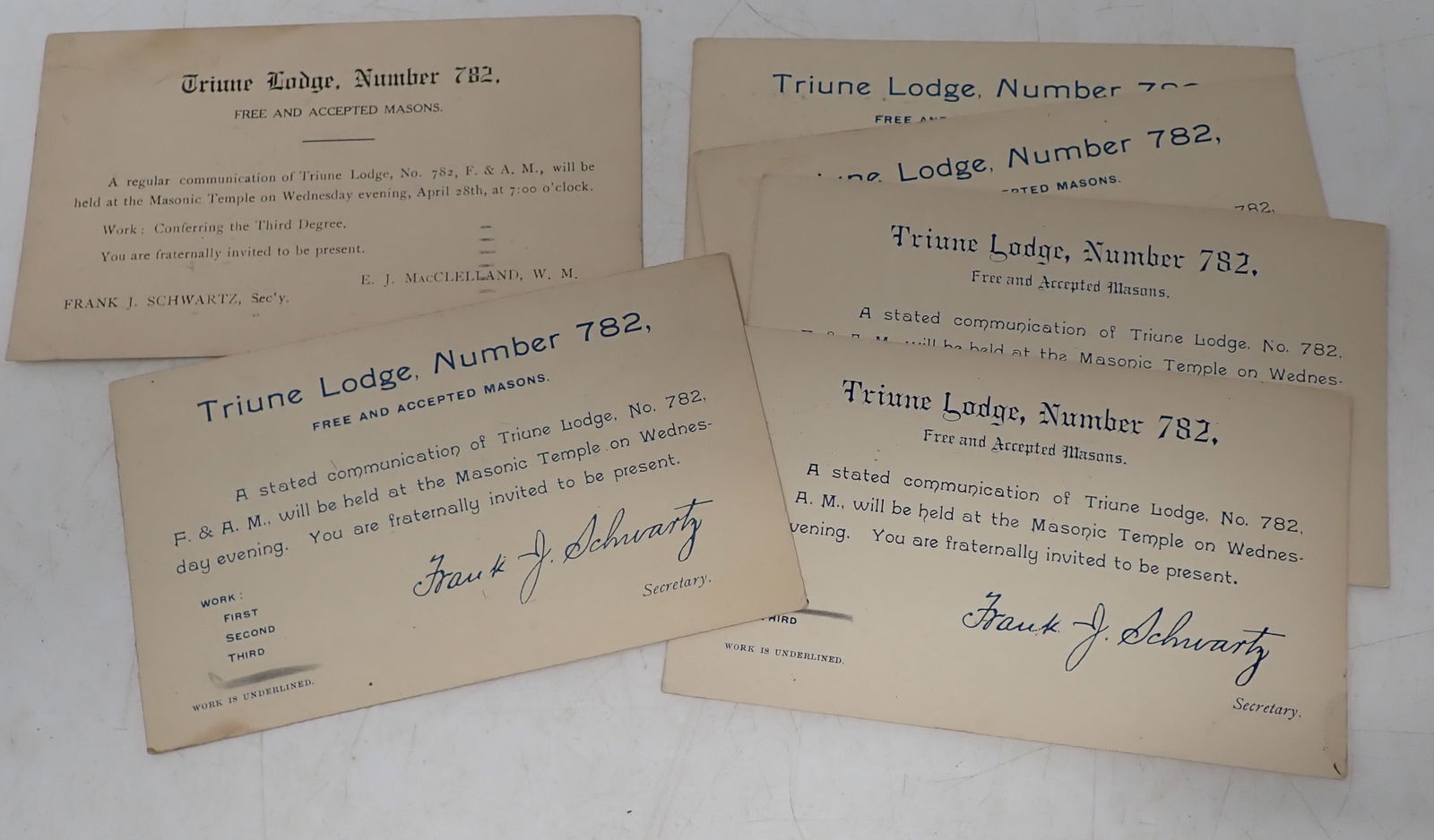 1906 & 1915 Triune Lodge Number 782 Postcards: One is 1915 and all others are 1906. Shipping available